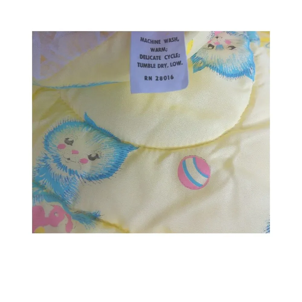 Vintage Standard Mattress Co Baby Quilted Baby Blanket Yellow Ruffle Kittens